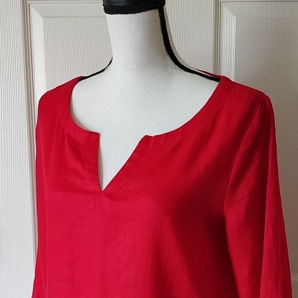J.Jill split v-neck linen red tunic sz S - Picture 6 of 11